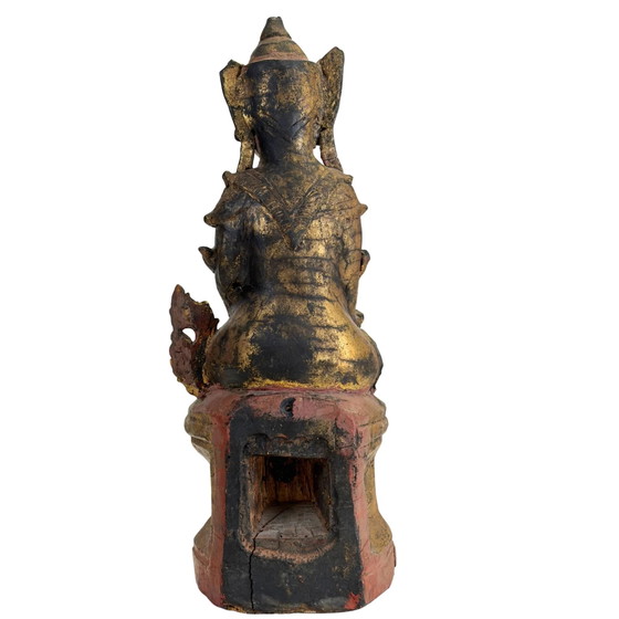 Espíritu Nat birmano antiguo – Estatua de templo de madera dorada, Myanmar, c. 1900 – Esculturas, Wood, Glass (photo 5 of 11)