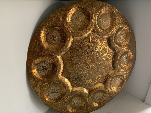 Antiek Handgemaakt Damascus koper decoratief wandbord jaren '30 - Wandbord - Koper, Brons 1920-1930 - Frankrijk - Antie