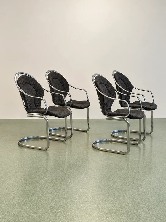 Set of Four Chrome Cantilever Dining Chairs, 1970’s (photo 2 of 6)
