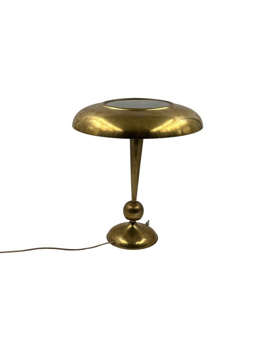 Image 1 of Oscar Torlasco, model 143 messing tafel-/bureaulamp, Prod. Lumi, Italië jaren 50