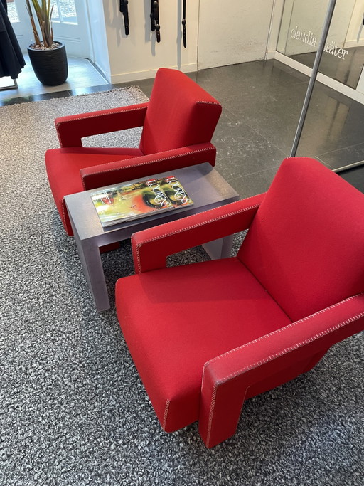 4 x Rietveld Cassina 637 Utrecht Chair Fauteuil Rood Stof