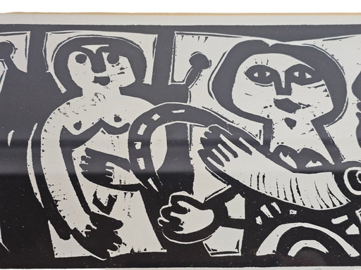 Eugène FIDLER (1910-1990) - Gravure lino originale - 'Pour Eugène Fidler' - 6/100