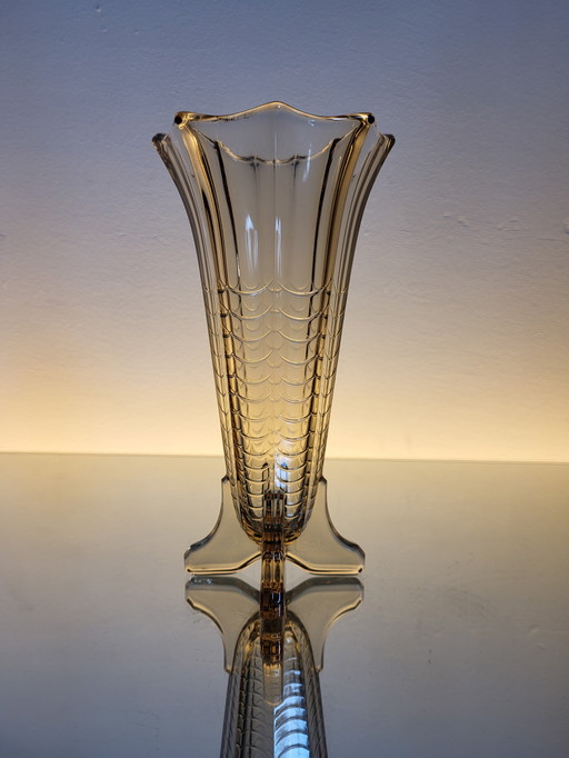 Val Saint Lambert Art Deco Vase, Luxval Serie Modell Montesquieu, Fumé Farbe, Belgien