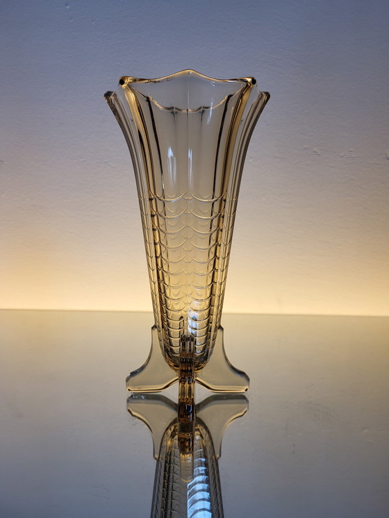 Image 1 of Val Saint Lambert Art Deco Vase, Luxval Serie Modell Montesquieu, Fumé Farbe, Belgien