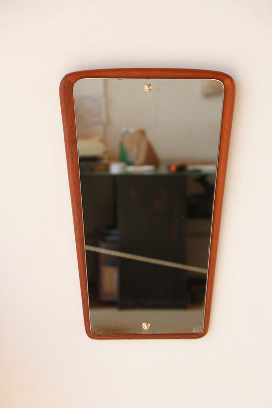 Image 1 of Vintage Teak Wall Mirror - Scandinavian Asymmetrical Design, 50s