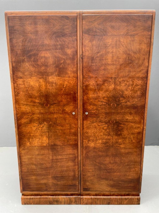 Restored Walnut Veneer Wardrobe with Art Deco Influence, 1960s