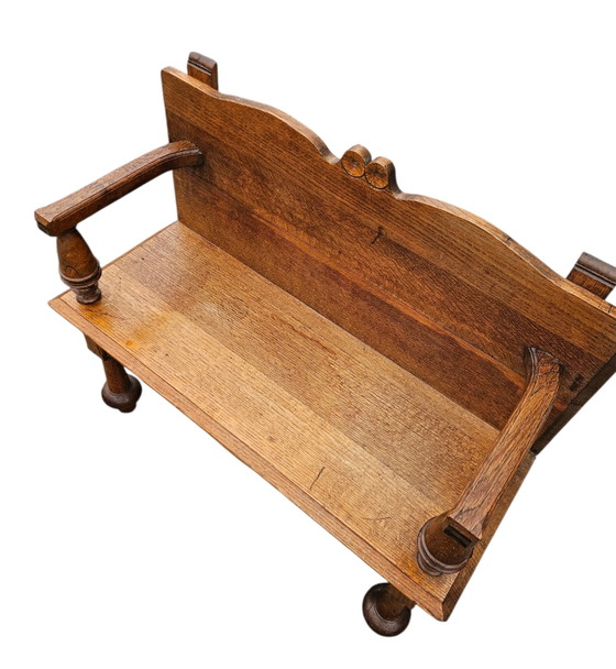 Banc de couloir ancien en chêne néerlandais / années 1920 (photo 5 of 12)