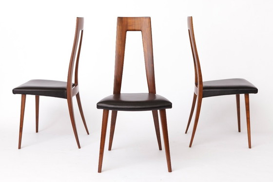 Image 1 of Set di 4 sedie da pranzo tedesche vintage, anni '60, Ernst Martin Dettinger per Veil, pelle