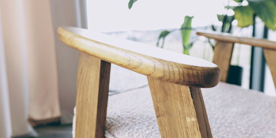 Image 1 of Fauteuil moderne rustique Chêne bois poudré rose bouclé 