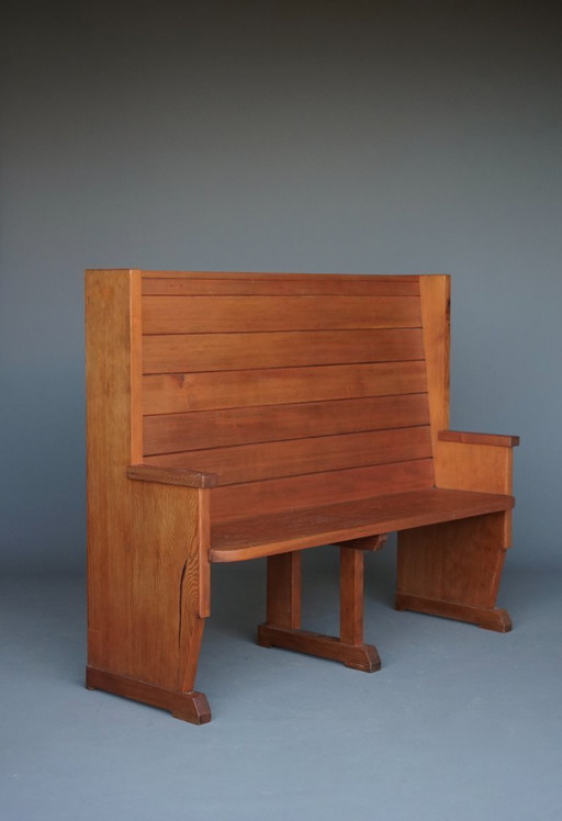 Banc d'église vintage en pin hollandais, années 1930