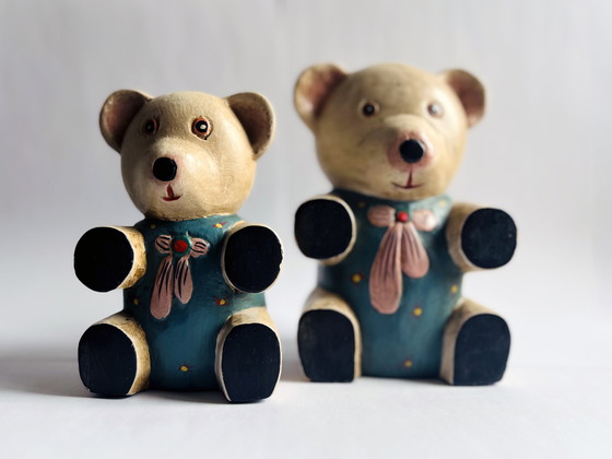 Image 1 of Duo di teddyberen houten vintage