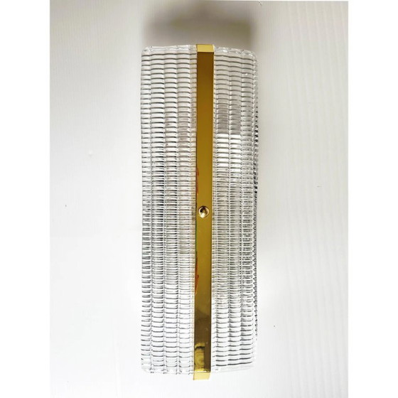 Image 1 of Set van 2 moderne rechthoekige wandlampen van goudkleurig Murano-glas met strass-steentjes.