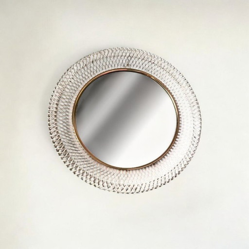 Bauhaus wall mirror with expanded metal frame in the style of the French designer Mathieu Matégot, France, 1950s.