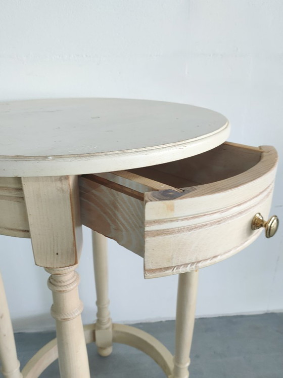 Vintage Brocant 'Farmhouse' Ronde Bijzettafel Plantentafel Haltafel (Créme/Wit) – Wood (photo 3 of 12)