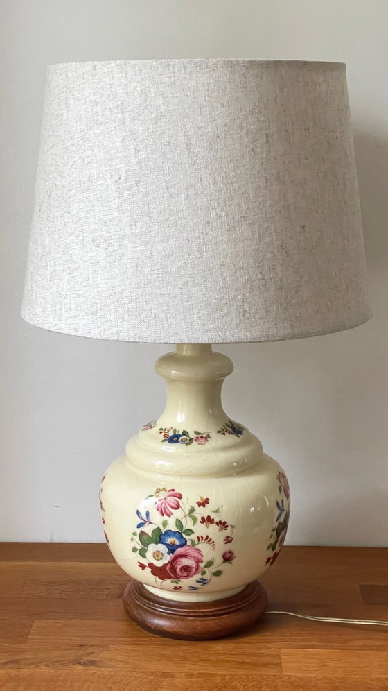 Image 1 of Vintage Ceramic Lamp with Wooden Base