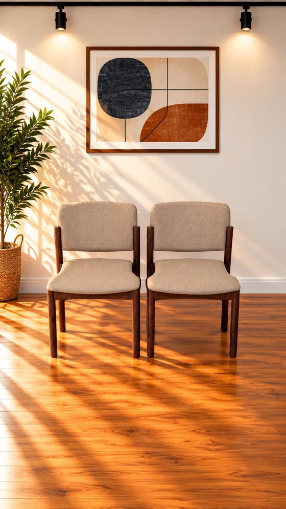 6 Sedie da pranzo vintage di design scandinavo, Kush+co, Tessile, Legno, Beige (foto 2 di 8)