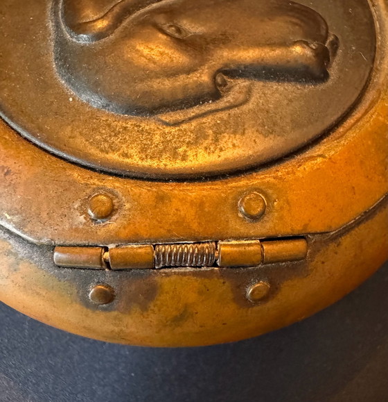 Antique Brass Tobacco/Snuff Box with Hunting Dog Relief (c. 1900), Marked, Decorative Objects, Copper, Brown (photo 4 of 13)
