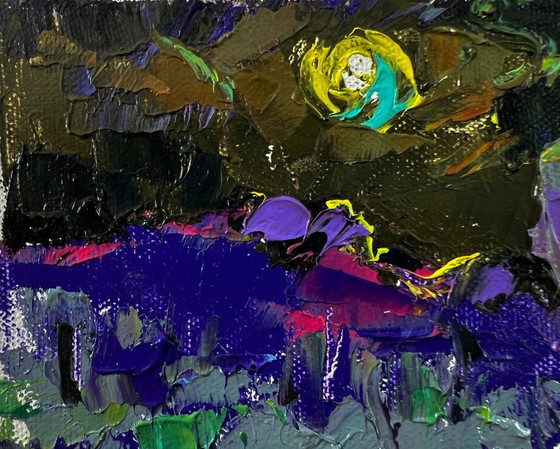 Original Oil Painting Summer Nature Landscape Bright Blue Night – Paintings & Drawings, Canvas (photo 7 of 8)