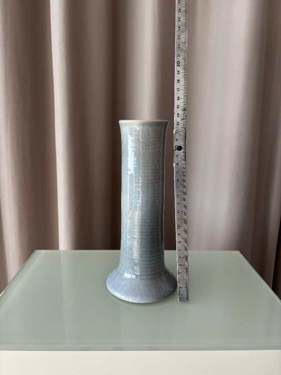 Tall Vintage Studio Pottery Vase – Pale Blue & Brown Glaze – Ceramic (photo 9 of 9)