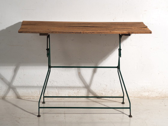 Vintage Folding Garden Table in Wood and Iron, Central Europe, circa 1950, Green, Rustic (photo 5 of 10)