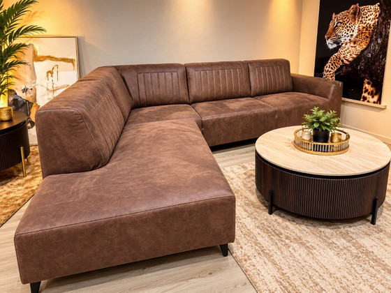 Divano angolare marrone con chaise longue, Divani angolari, Tessile, Legno, Modern (foto 5 di 8)