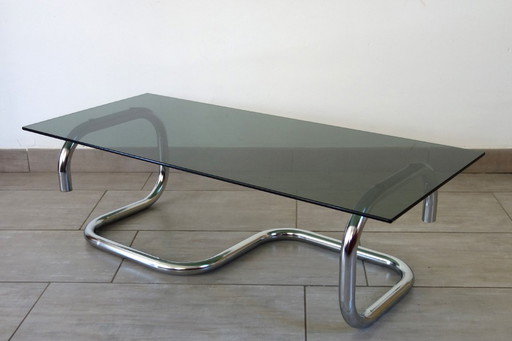 Couchtisch Chrom und Rauchglas space age 70's