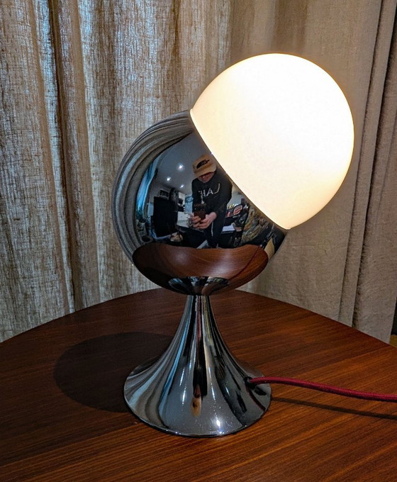 60er Jahre "Satellite" Verchromte Tischlampe, Unikat, Tischlampen, Glas, Metall, Rot (Foto 5 von 11)