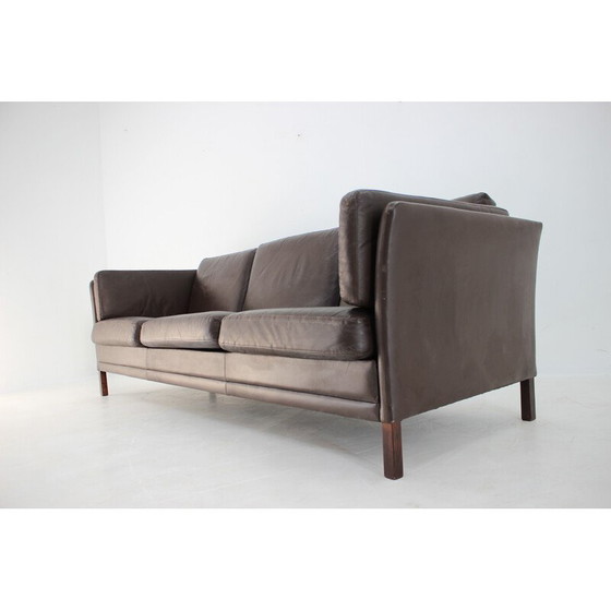 Image 1 of Vintage 3 seater sofa in brown leather, Denmark 1970