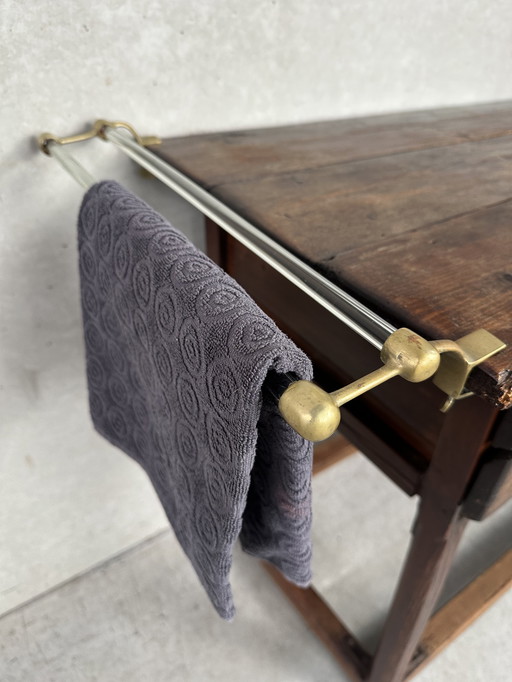 Art deco towel holder - glass and brass