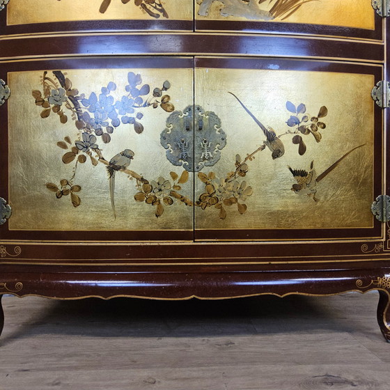 Image 1 of Vintage Chinese kast bladgoud en bloemen / oosterse kast / bohemian kast / Aziatische kast 