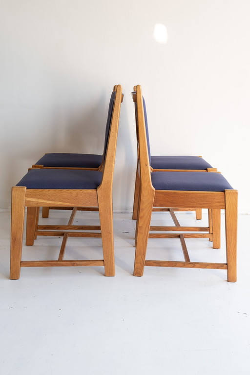 4X chaises de salle à manger vintage bleu cobalt