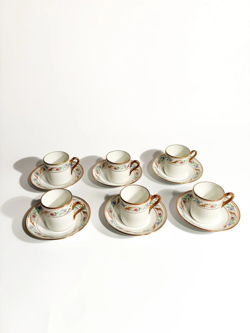 Set van zes Ginori Doccia Pittoria Porseleinen Koffiekopjes, jaren 40