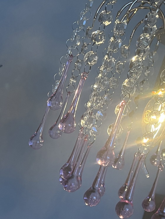 Image 1 of 3 pcs pink teardrop chandeliers pendant lights vintage