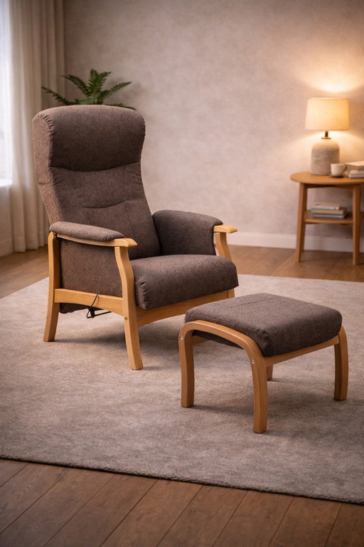 Hjort Knudsen — Armchair with Matching Footstool — Adjustable Backrest — Modern Lounge Duo