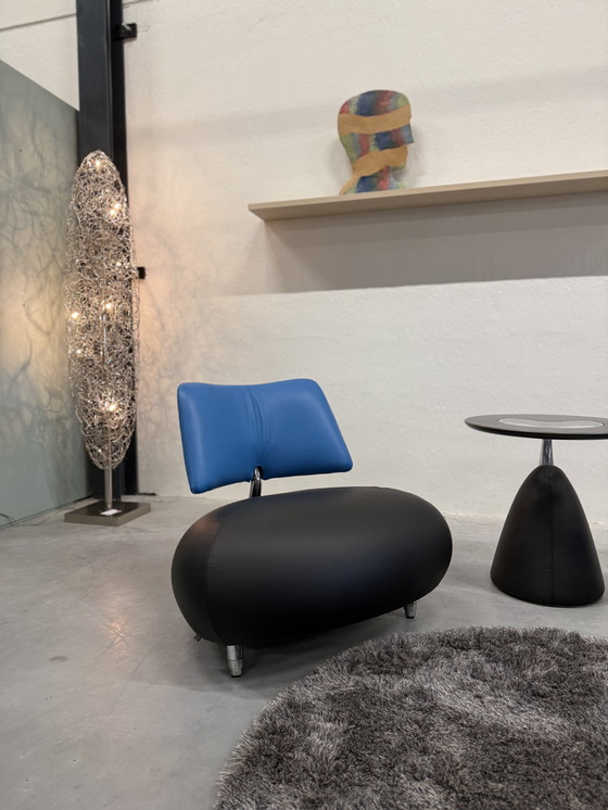 Image 1 of Leolux Pallone Fauteuil Blauw zwart leer