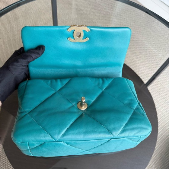 Image 1 of Chanel 19 Bag Small - Quilted Goatskin Green Blue Two-tone Hardware Series 30