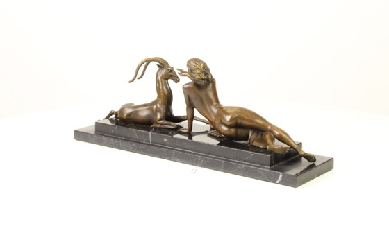 Image 1 of BRONZE STATUE OF AN AMAZON WITH ANTILOPE