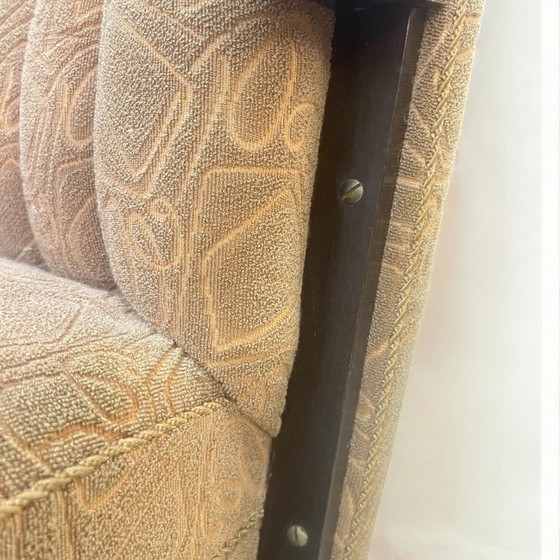 Image 1 of Art Deco Bugholzsessel - ca. 1940er Jahre deutscher Cocktailsessel mit Bugholzarmlehnen und grünem Brokatbezug.