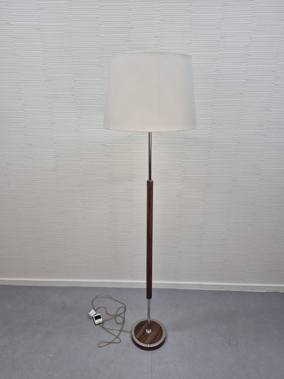 Lampadaire vintage Herda. Lampe sur pied années 60, 70. – Chrome, Textile (photo 2 of 15)