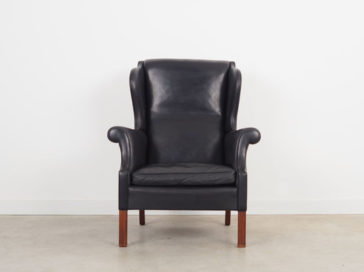 Black Leather Armchair, Danish Design, 1970S, Production: Denmark