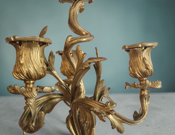 Image 1 of Pair of gilt bronze candelabra – Louis XV style – 19th century
