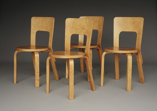 Alvar Aalto model 66 Chairs for Artek. 1940s. Set of 4