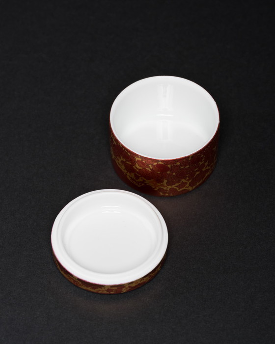 Image 1 of Rosenthal H. Drexler Vase Duo en porcelaine peinte à la main et boîte à couvercle Goldfeuer