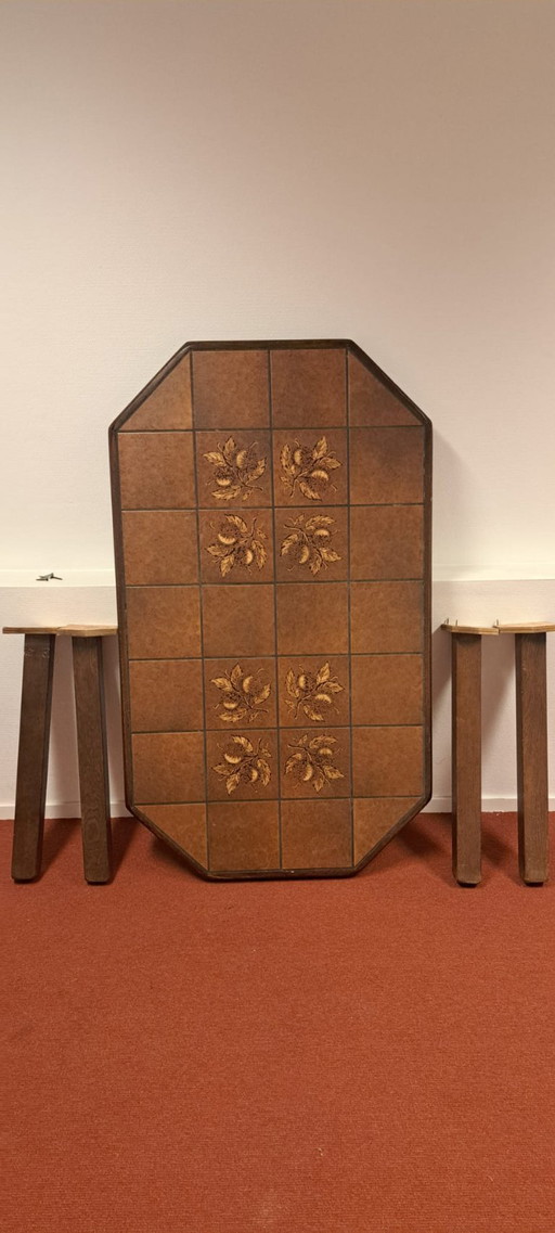Dutch Wooden table with stone top | vintage tile top