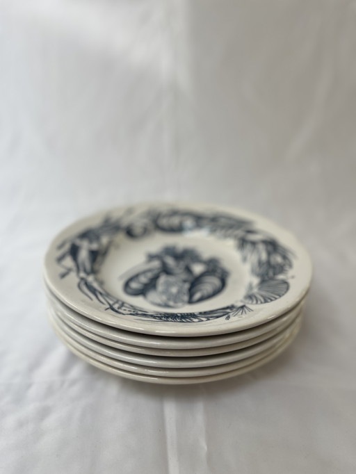 Vintage ironstone plates with seafood - 1980s