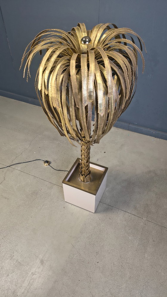 Image 1 of Lámpara de pie con forma de palmera de latón, de Maison Jansen, década de 1970.