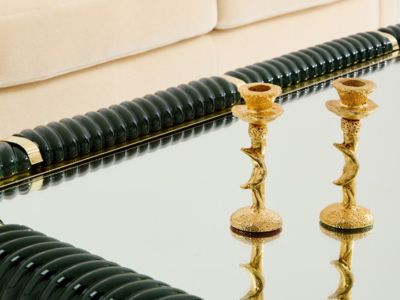 Image 1 of Mesa de centro Tommaso Barbi de cerámica verde oliva y latón, década de 1970