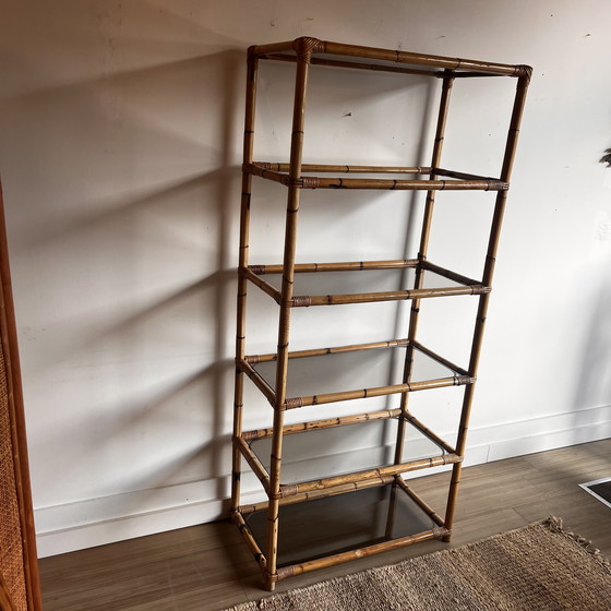 Image 1 of Bücherregal aus Rattan und Bambus, italienisches Design Dal Vera