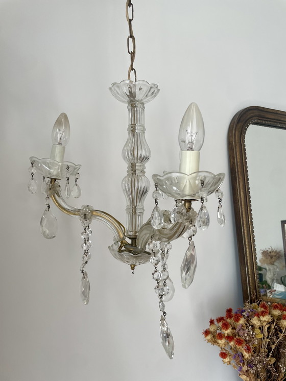 Image 1 of Lampadario con nappe in bronzo e vetro