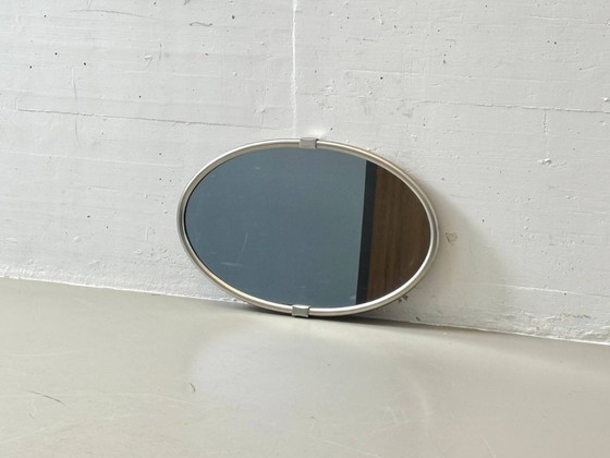 Image 1 of Oval retro wall mirror with aluminum frame, 1970s